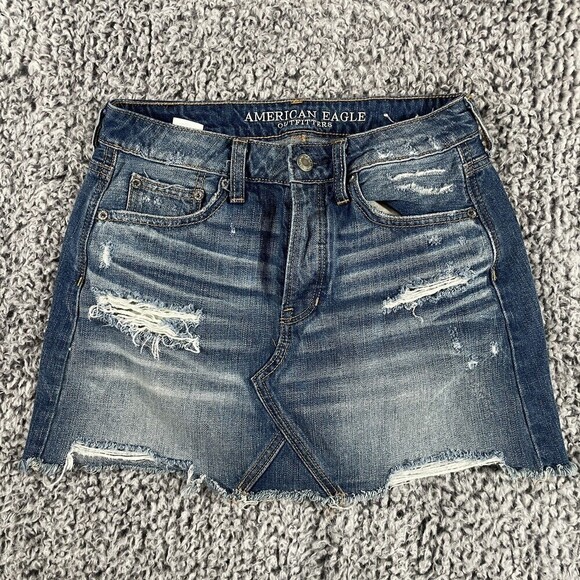 American Eagle Festival Mini Skirt Button Fly  Distressed Denim Women's Size 2 - Picture 3 of 12